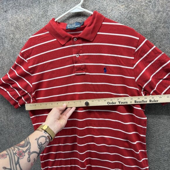 Polo Ralph Lauren Shirt Mens Large Red White Stripe Pony Logo Polo Short Sleeve - Picture 6 of 10